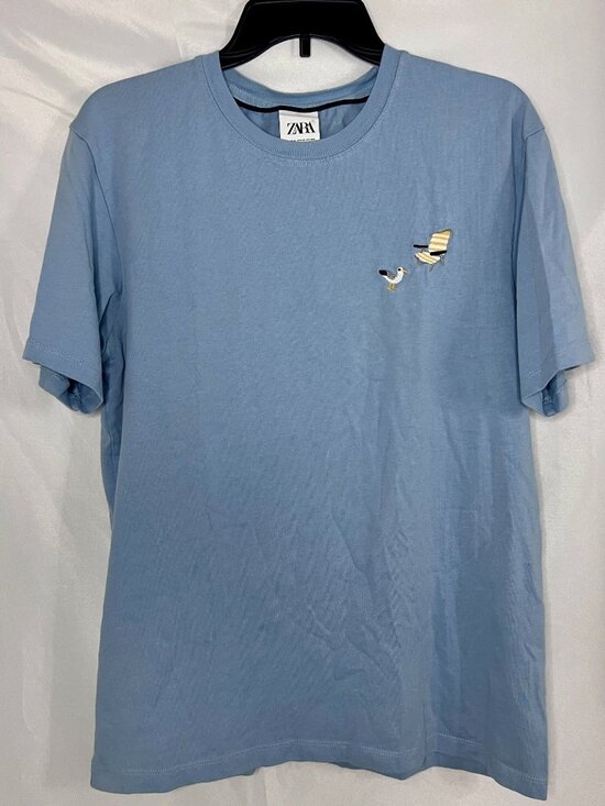Zara Other - Zara Blue Tee Shirt Dominguero Mood Seagull Beach Chair Embroidery Size M